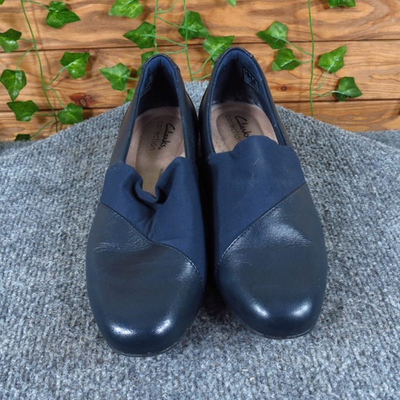 Clarks Juliet Gem Women Casual Loafer Shoe Size 7 Navy Blue Leather Slip On - Picture 2 of 6